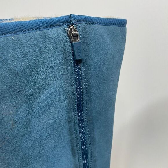 UGG Classic Tall 5235 Leather Sheepskin Winter Boots Sunset Turquoise Blue Zip 8 - Picture 7 of 11